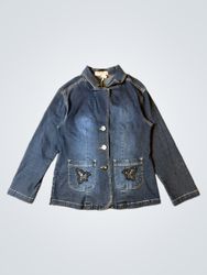 Denim Jacket with Butterfly Embellishments