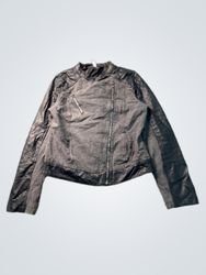 Women's Black Faux Leather and Denim Moto Jacket