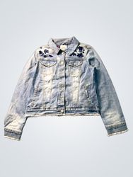 Vintage America Blues Denim Jacket with Floral Emb..