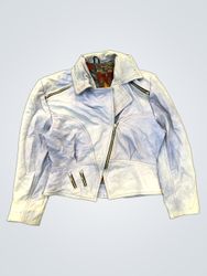 Light Blue Distressed Jacket with Studded Collar