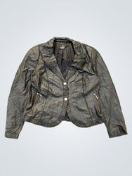 MADELEINE Black Faux Leather Jacket with Ruffled D..