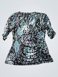 Style & Co Blue Animal Print gerafftes Top