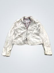KOR@KOR Giacca in pelle bianca con fodera floreale