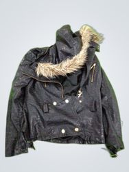 Black Leather Jacket with Fur Trim