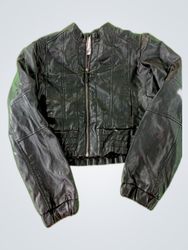Vintage Black Faux Leather Bomber Jacket