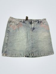 Denim Mini Skirt with Pink Embroidery