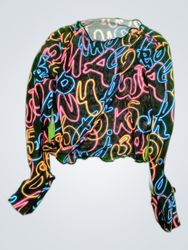 Unbranded Neon Graffiti Print Long Sleeve Blouse
