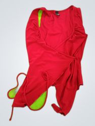 Lemon Red Sleeveless Wrap Top