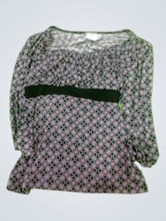 Blouse with Black Pattern and Ribbon