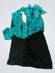 Trend Vintage Teal Floral Halter Mini Dress