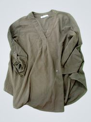 Shu Sky Khaki V-Neck Long Sleeve Blouse
