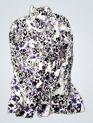 Blouse with Purple and Black Floral Pattern