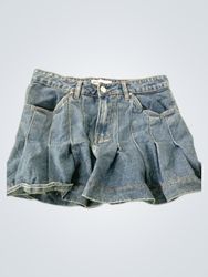 Pleated Denim Mini Skirt