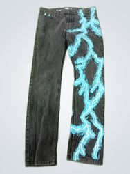 Black Jeans with Blue Lightning Design