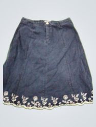 Denim Skirt with Floral Embroidery