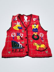 Red Christmas Vest with Appliqués