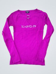 Bebe Ribbed Long-Sleeve Top with Rhinestone Logo
