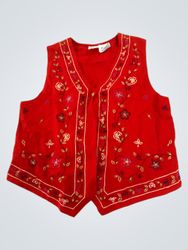 Bobbie Brooks Red Floral Embroidered Vest