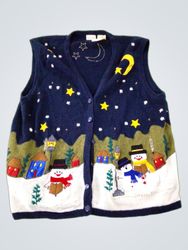 Bobbie Brooks Women's Navy Blue Snowman & Moon Emb..