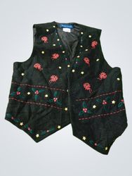 Karen Scott Women's Black Embroidered Christmas Ve..