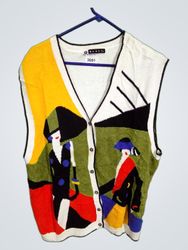 BLAST Sleeveless V-Neck Sweater with Abstract Art ..