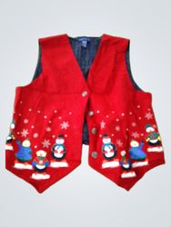 KAREN SCOTT Red Christmas Vest with Snowmen and Sn..