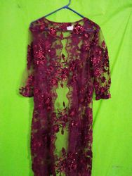 Maroon Sheer Embroidered Kimono
