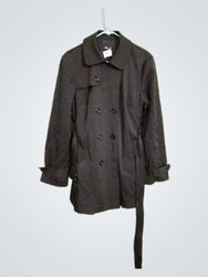 AB STUDIO Women's Black Double-Breasted Trench Coa..