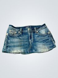 Miss Me Denim Skirt with Wing Embellishments