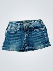 Miss Me Denim Skirt with Rhinestone Embellishments