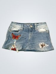 Miss Me Denim Skirt with Butterfly Graphic