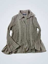 Camiseta Button-Up Plissada Marrom Petite Sunny Ta..