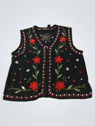Erika Black Embroidered Christmas Vest