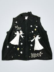 Blair Women's Black Sleeveless Vest with Angels, S..
