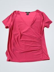 CDP & CO. Women's Pink Ruched Wrap V-Neck Short Sl..