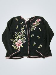 Tiara International Black Embroidered Floral Cardi..