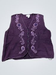 KORET Women's Purple Embroidered Button-Front Vest..