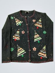 Studio JOY Black Christmas Tree Sequin Beaded Card..