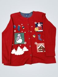 Karen Scott Women's Red Christmas Cardigan with Sn..