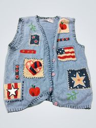CAPACITY Women's Blue Patriotic Applique Knit Vest