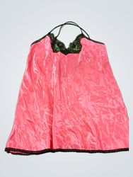 Pink Slip Dress with Black Lace Trim