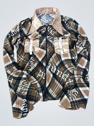 Jacket with Plaid Pattern and Text