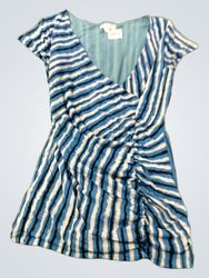 New York & Company Blue and White Striped Ruched D..