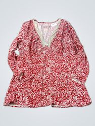 Guess Red Floral Print Long Sleeve Top