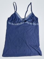 Blue camisole with lace trim and bow