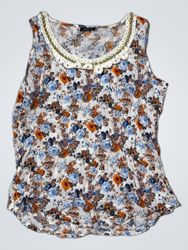 Floral Print Top with Lace Trim