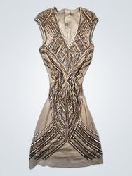 Nude Beaded V-Neck Blouse