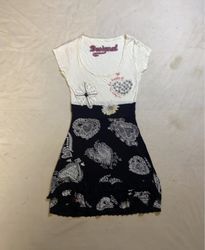 Desigual Women's White and Black Heart Print Dress