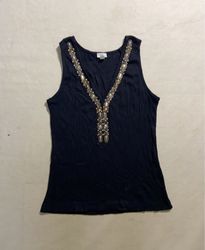 Heine Women's Black Embellished V-Neck Ribbed Tank..