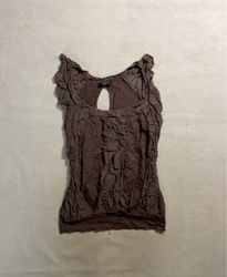 Sister Brown Crinkled Top with Keyhole Back